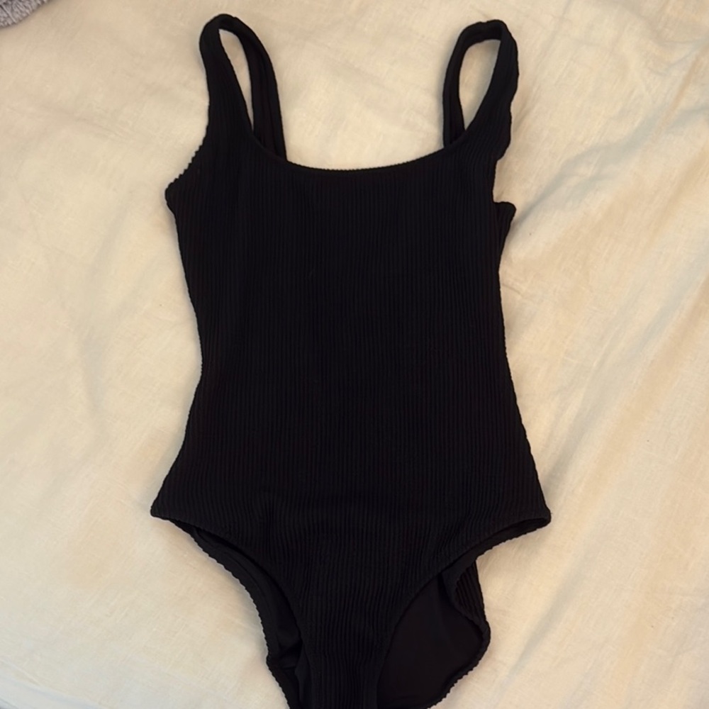 Aerie Black Textured One Piece Swimwear